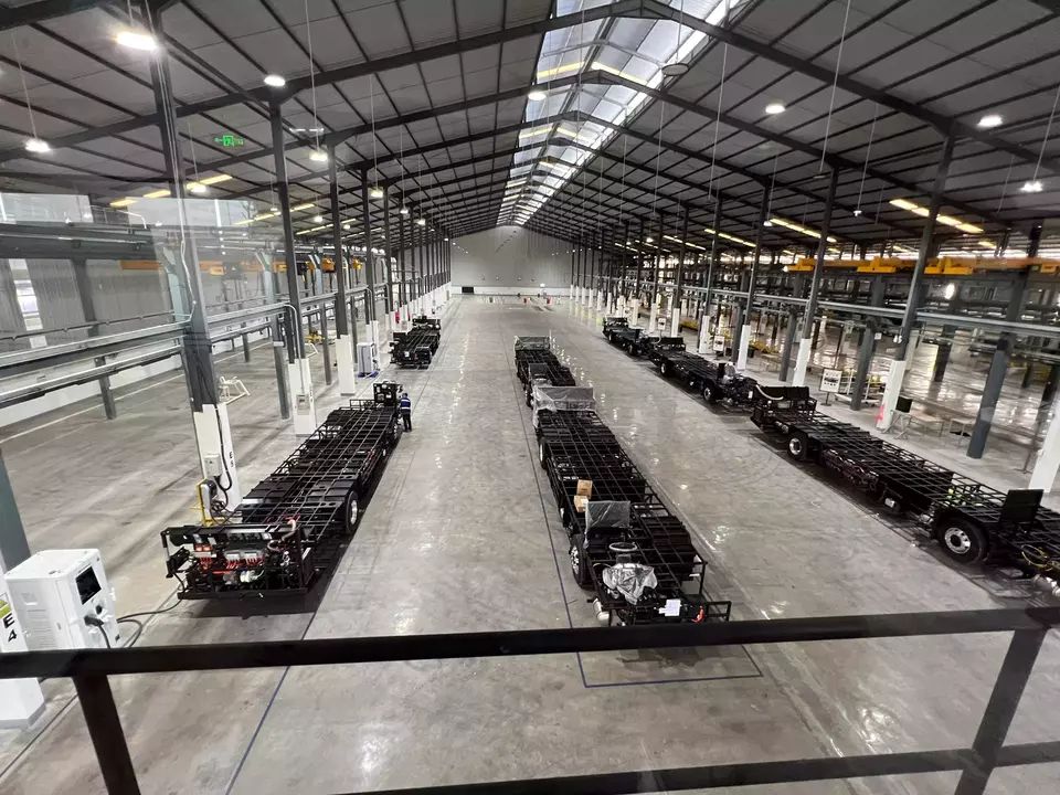 This undated photo provided by VKTR Teknologi Mobilitas shows the company's electric bus assembly plant in Magelang, Central Java.