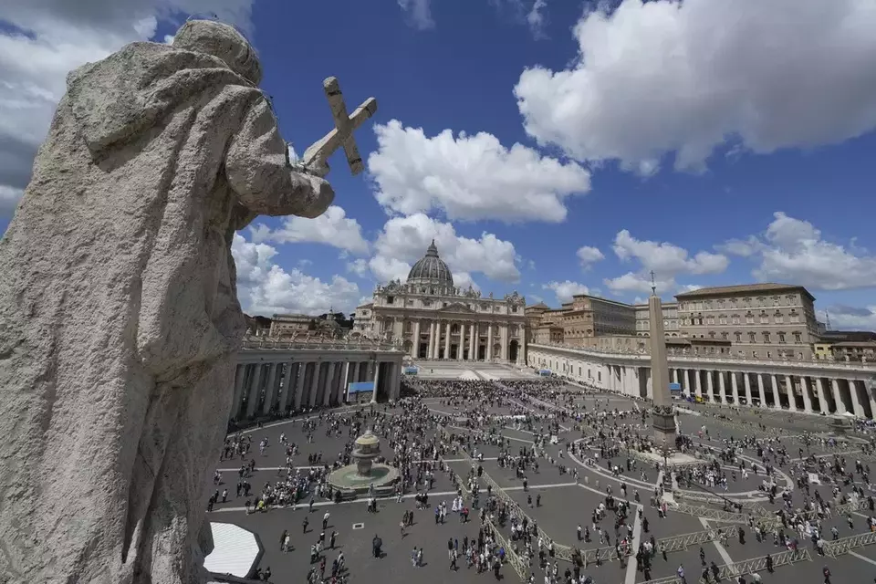 A view of St. Peter's Square during the conclave to elect a successor to late Pope Francis, at the Vatican, Thursday, May 8, 2025. (AP Photo/Antonio Calanni)