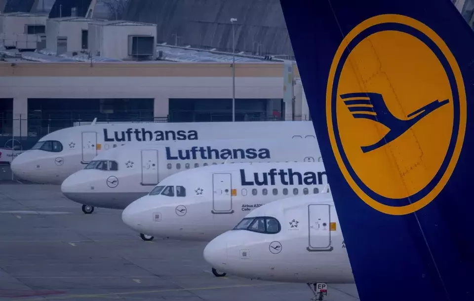 FILE - Lufthansa aircraft are parked at the airport in Frankfurt, Germany, Thursday, March 7, 2024. (AP Photo/Michael Probst, File)