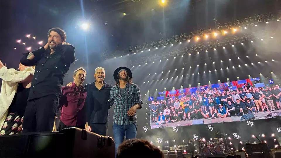 Foo Fighters rock the stage at BMO Stadium during their "Everything or Nothing at All" tour in Los Angeles, Aug. 20, 2024. (X @foofighters / Andrea Kammerer and Jack Ellis)