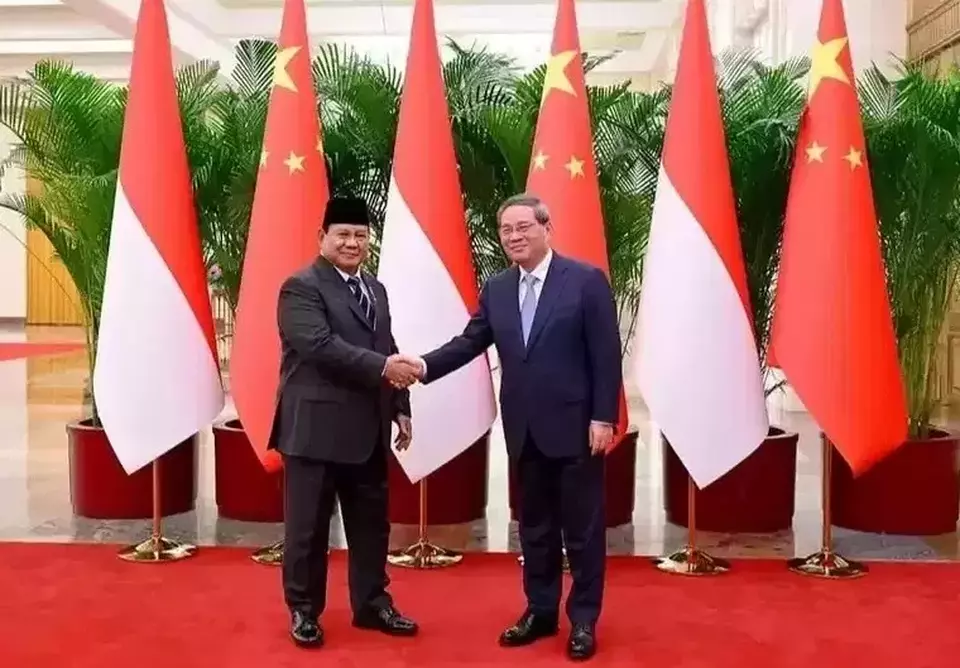 FILE - This picture posted on President Prabowo Subianto's Instagram account shows him being received by Chinese Premier Li Qiang at the Great Hall of the People in Xicheng, China, Saturday, November 9, 2024. (Instagram)