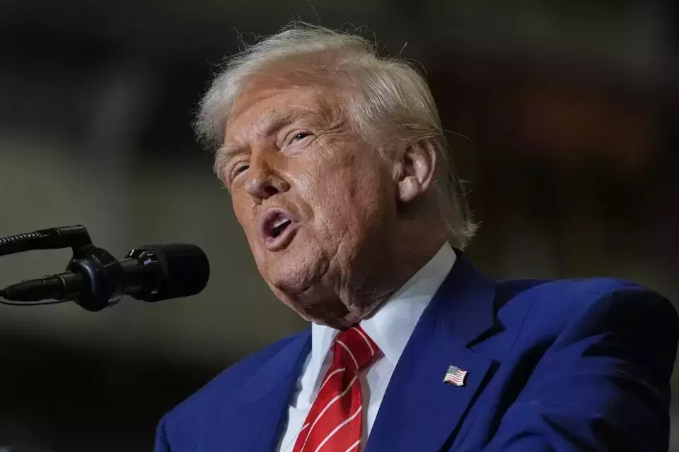 US President Donald Trump speaks at US Steel Corporation's Mon Valley Works-Irvin plant in West Miffin, Pa on May 30, 2025. (AP Photo/Julia Demaree Nikhinson)