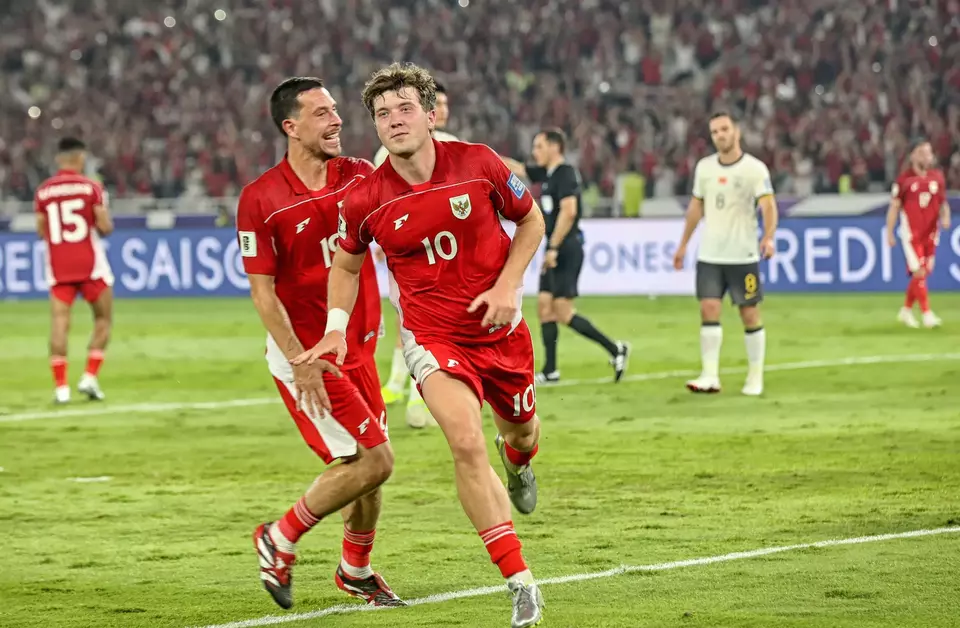 Indonesia's Ole Romeny celebrates after scoring during the 2026 World Cup third-round Group C qualifier at Gelora Bung Karno Stadium, Jakarta, Thursday (June 5, 2025). Berita Satu Photo/Joanito De Saojoao.