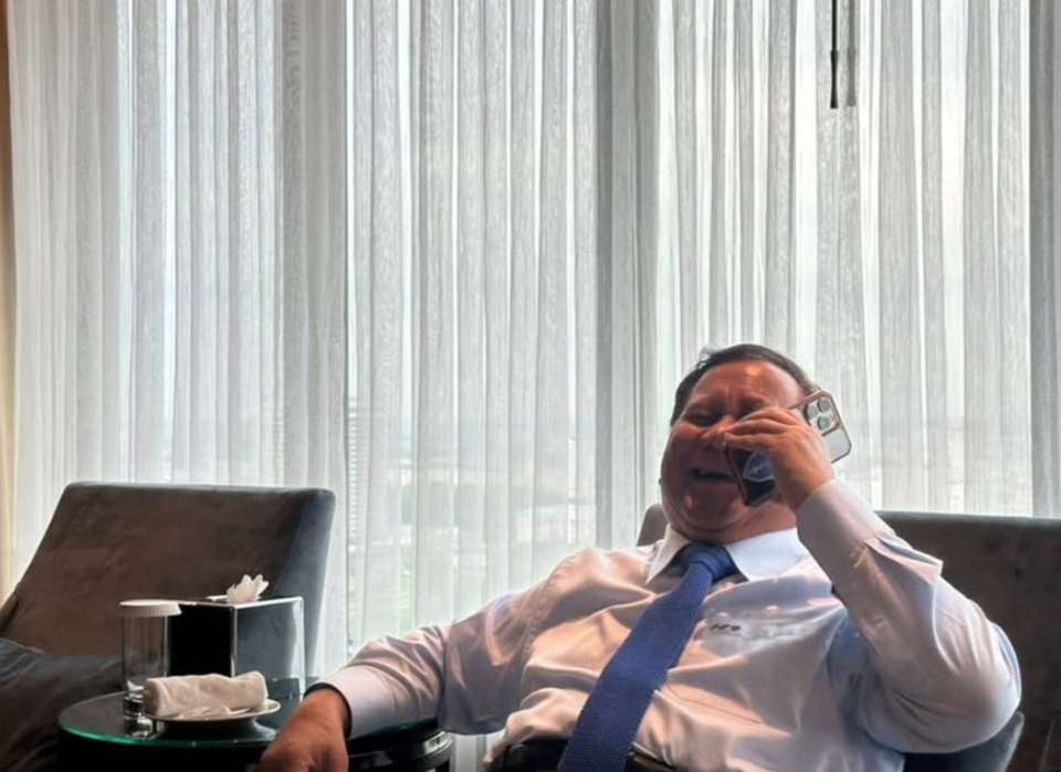 This undated photo shows President Prabowo Subianto having a phone call with his American counterpart Donald Trump. Prabowo uploads the photo on his Instagram account on July 16, 2025, not long after Trump announces a 19 percent tariff deal with Indonesia. (@prabowo/Instagram)