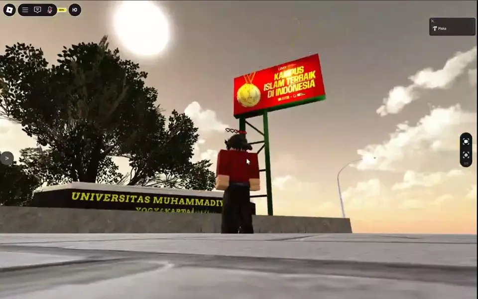 A screenshot shows the Muhammadiyah University Yogyakarta virtual campus map inside the Roblox platform. (Beritasatu.com/Joko Pramono)