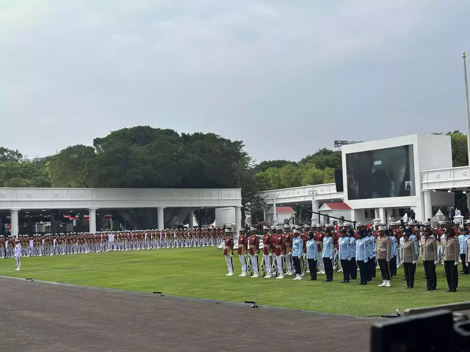 The final rehearsal for the 80th Independence Day celebrations at the palace in Jakarta on August 18, 2025. (Agnes Valentina Christa)