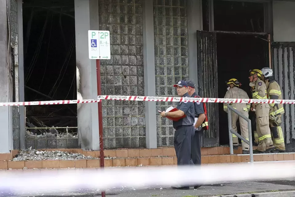 Fire crews and police at the scene of a fire at the Adass Israel Synagogue in Ripponlea, Melbourne, Australia, Dec. 6, 2024. (Con Chronis/AAP Image via AP)

