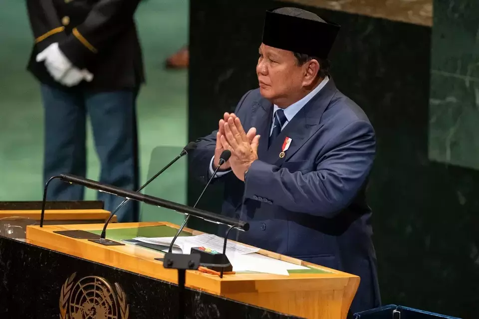President Prabowo Subianto addresses the 80th session of the United Nations General Assembly, Tuesday, Sept. 23, 2025. (AP Photo/Yuki Iwamura)