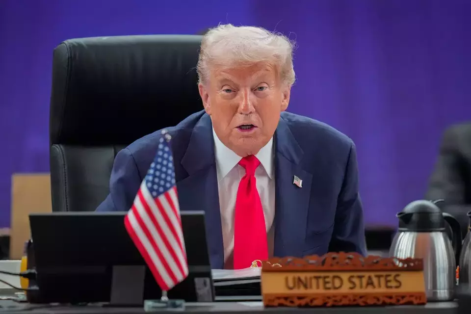 US President Donald Trump speaks during the US-ASEAN Summit in Kuala Lumpur on Oct. 26, 2025. (AP Photo/Vincent Thian,Pool)