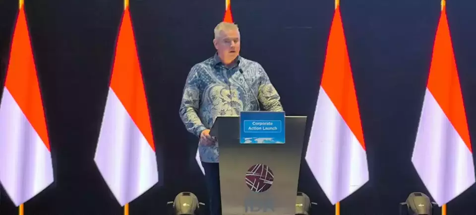 Robinhood's Asia head Patrick Chan speaks at the Corporate Action Launch at the Indonesia Stock Exchange on Dec. 8, 2025. (Handout)