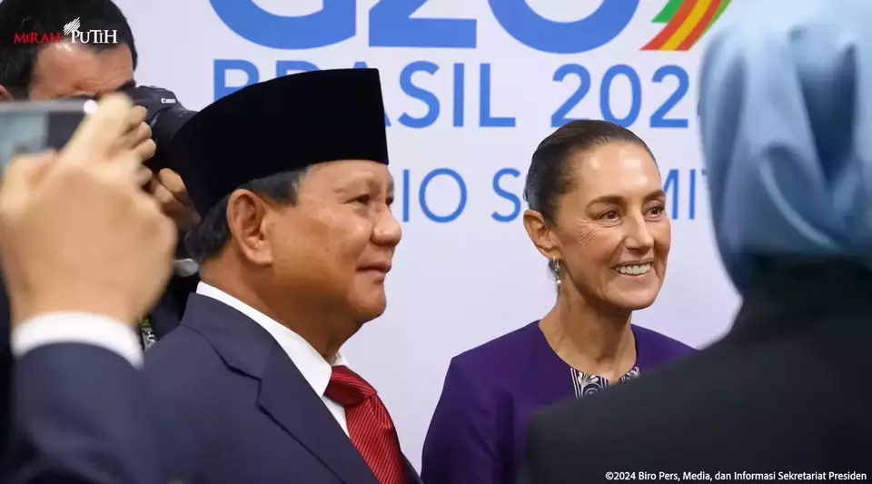 President Prabowo Subianto and his Mexican counterpart Claudia Sheinbaum meet at the MIKTA Leaders' Gathering in Rio de Janeiro on Nov. 18, 2024. (Photo Courtesy of Presidential Press Bureau)
