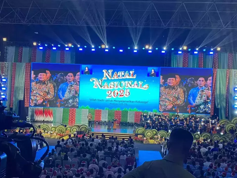 President Prabowo Subianto attends the 2025 National Christmas Celebration at the Indoor Tennis Stadium in Senayan, Jakarta, on Monday, Jan. 5, 2026. (Beritasatu.com/Ricki Putra Harahap)