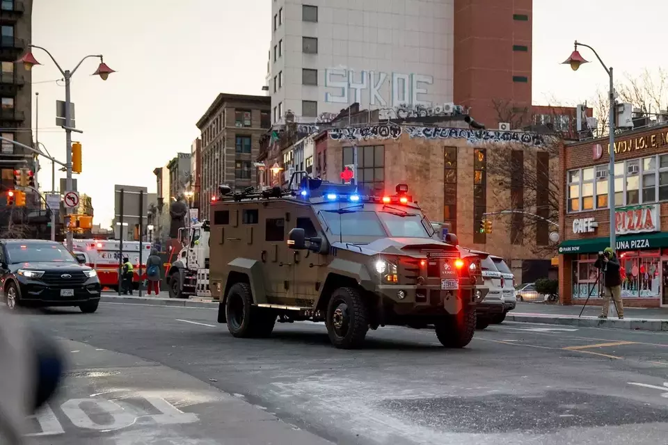An armored vehicle carrying Venezuelan President Nicolas Maduro and his wife Cilia Flores arrives at Manhattan Federal Court, Monday, Jan. 5, 2026, in New York. (AP Photo/Stefan Jeremiah)

