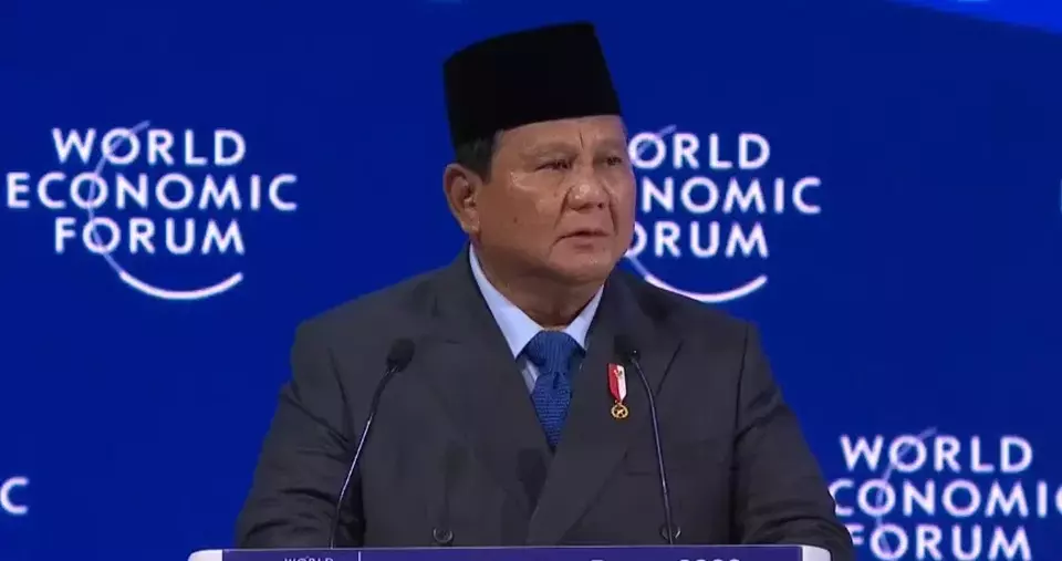 This screen grab from a video shows President Prabowo Subianto speaking at the World Economic Forum in Davos, Switzerland, on Thursday, Jan. 22, 2026. (JG Photo)