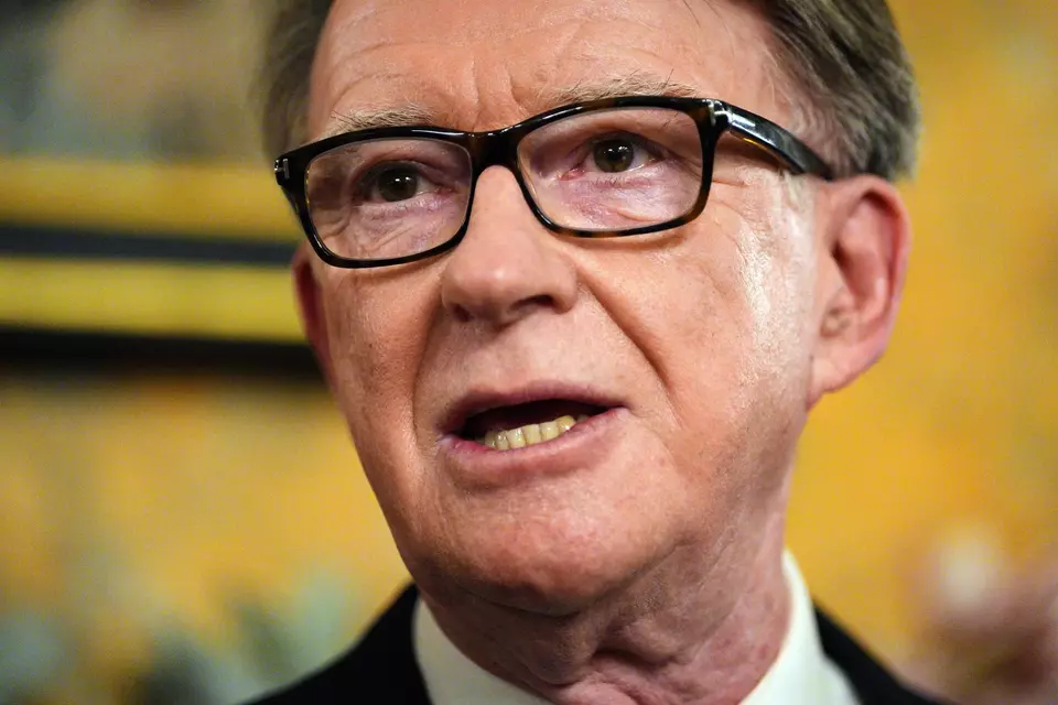 FILE - Britain's Ambassador to the United States, Peter Mandelson, speaks during a reception at the ambassador's residence on Feb. 26, 2025, in Washington. (Carl Court/Pool Photo via AP, File)