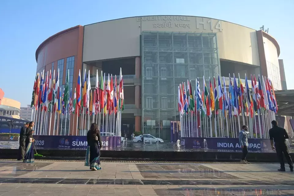 Various countries' flags are put up at the venue of the AI-Summit in New Delhi, India, Monday, Feb. 16, 2026. (AP Photo)