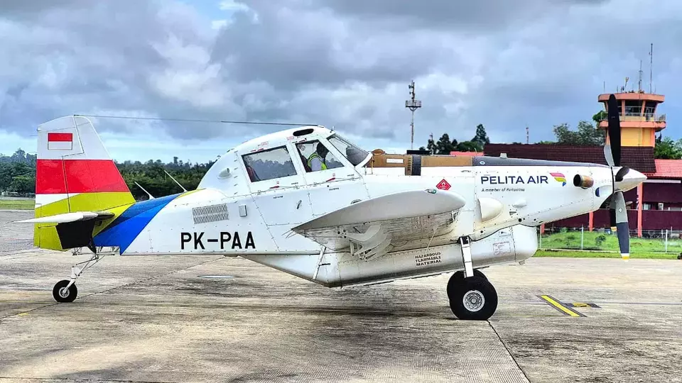 Pelita Air Service's Air Tractor AT-802 is seen parked on an airport apron. (Handout/Pelita Air Service)