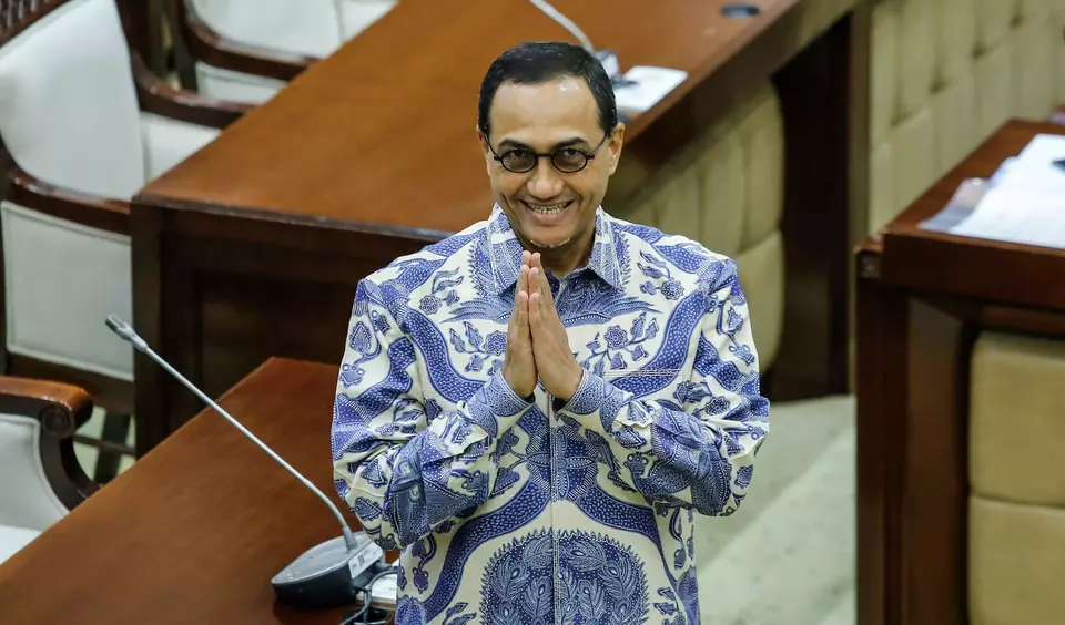 Hasan Fawzi attends a confirmation hearing for his nomination as the Financial Services Authority (OJK)'s Executive Head for Capital Markets, Derivatives and Carbon Exchange Supervision at the parliament building in Jakarta, Wednesday, March 11, 2026. (Antara Photo/Asprilla Dwi Adha)