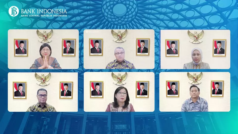 Bank Indonesia Governor and Deputy Governors during March virtual meeting in Jakarta on Tuesday, Mar. 17, 2026. (Screenshot from Bank Indonesia's YouTube)