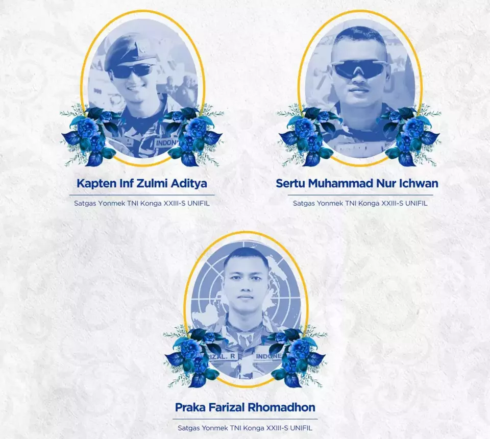 The Indonesian Foreign Ministry expresses condolences for the deaths of three Indonesian UNIFIL peacekeepers Zulmi Aditya Iskandar, Muhammad Nur Ichwan, Farizal Rhomadhon. (Photo Courtesy of the Foreign Affairs Ministry)