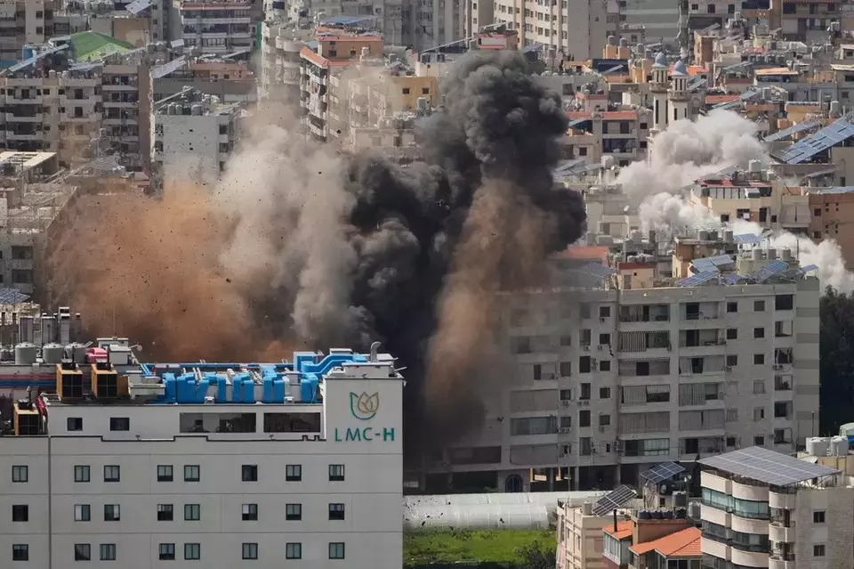 Smoke rises following several Israeli airstrikes in Beirut, Lebanon, on Wednesday, April 8, 2026. (AP Photo/Hassan Ammar)