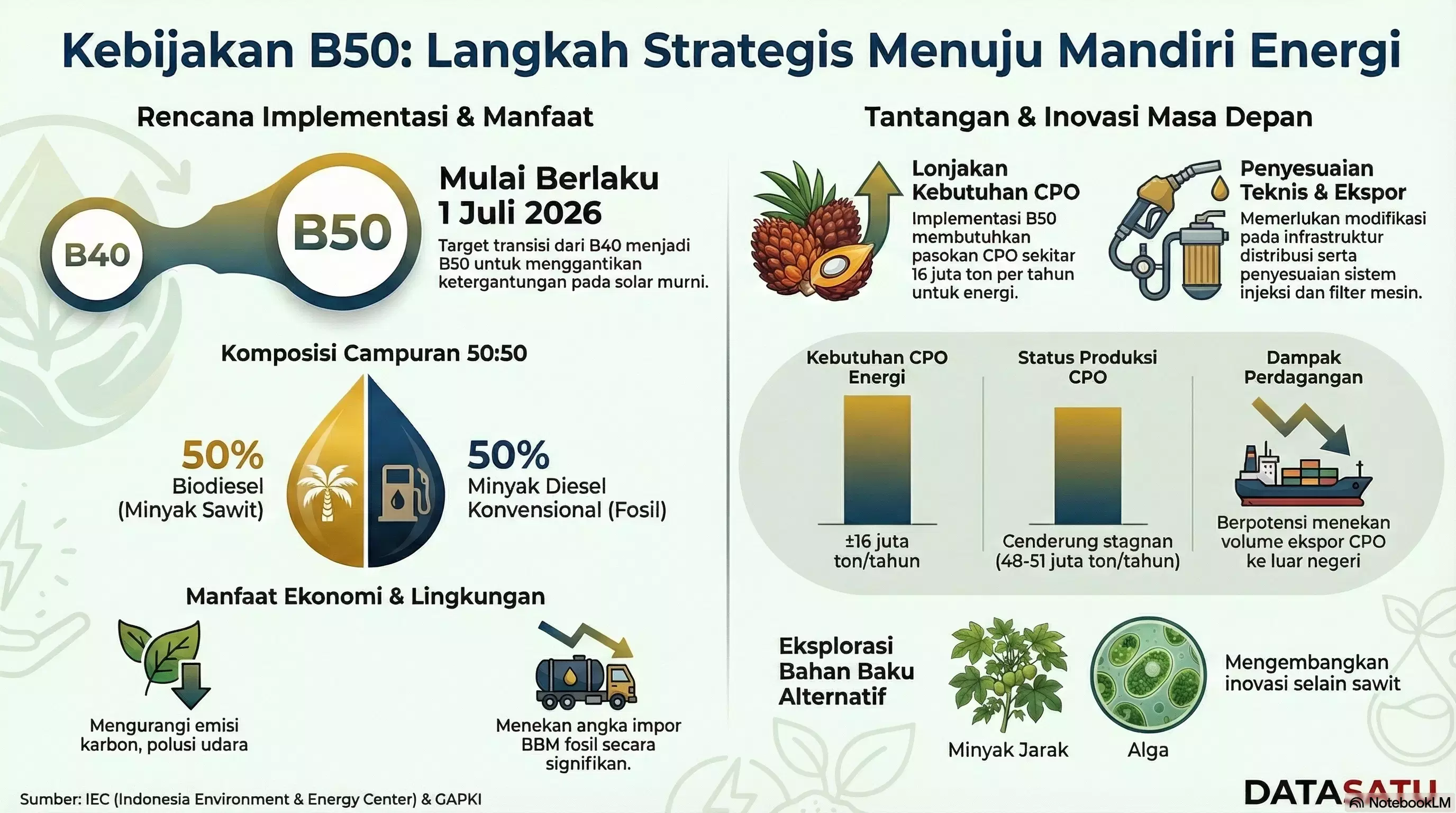 Data Informasi Biodiesel 50 - (Berbagai sumber/ design by NotebookLM/DATASATU)